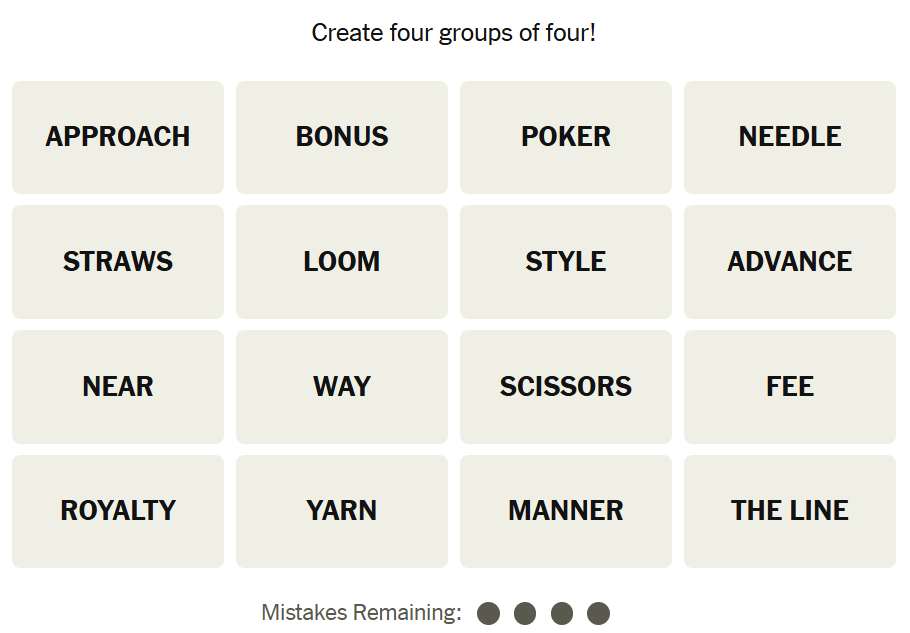 The New York Times Connections puzzle on February 9, 2026