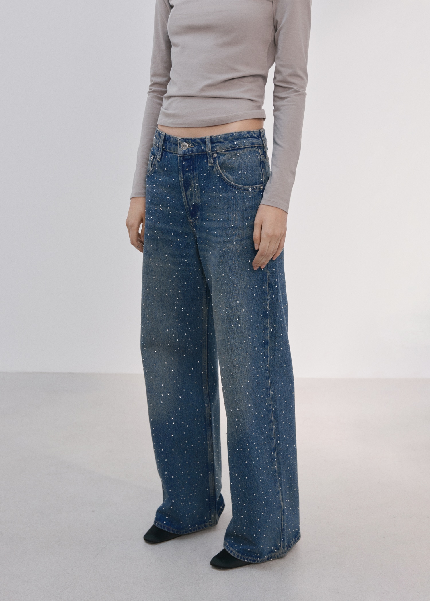 Wide Leg Jeans With Rhinestones - Women | Mango United Kingdom