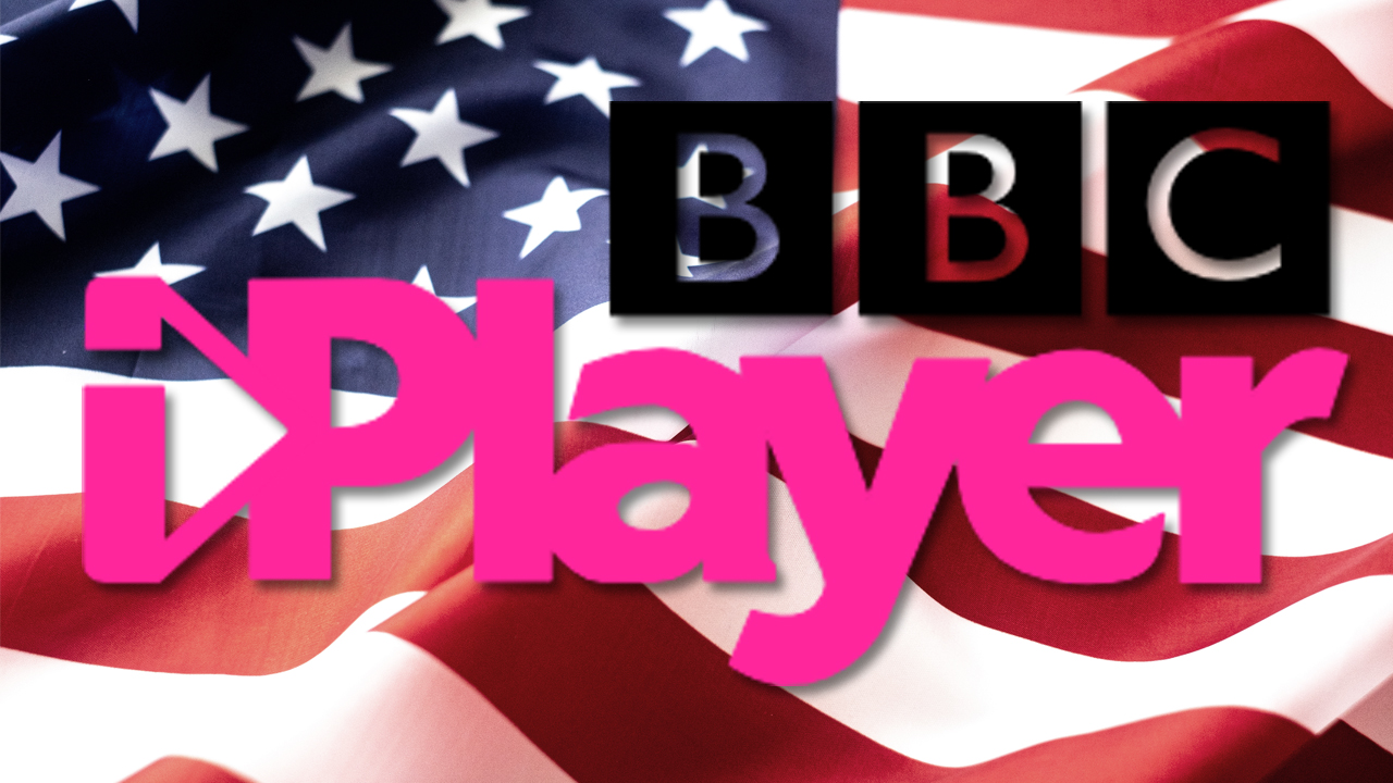 BBC iPlayer logo superimposed on a USA flag