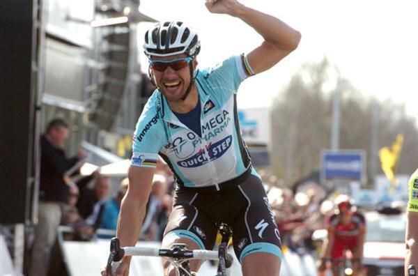 A jubilant Boonen shortly after edging out Pozzato