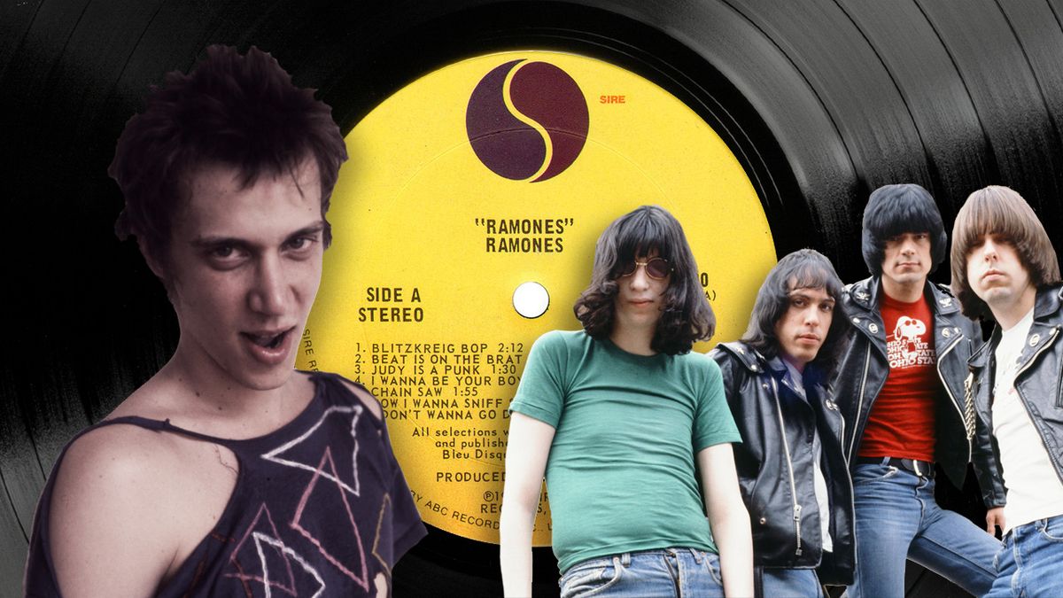 Richard Hell and Ramones press photos superimposed onto a copy of the Ramones&#039; first album