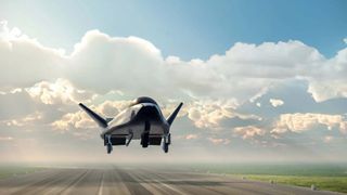 Artist's conception of Dream Chaser touching down on a runway.