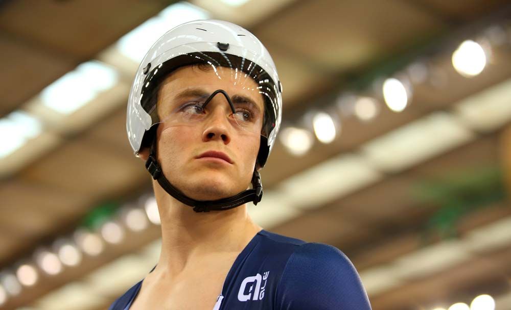 France's Thomas Boudat competing in the omnium