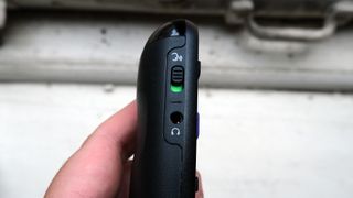 The Roku Voice Remote Pro's headphone jack and listening toggle.