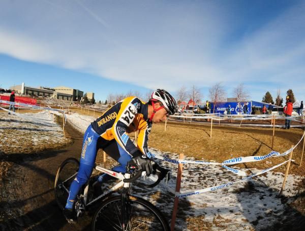 Rotem Ishay (Fort Lewis College) coming around a 180 degree turn in the course.