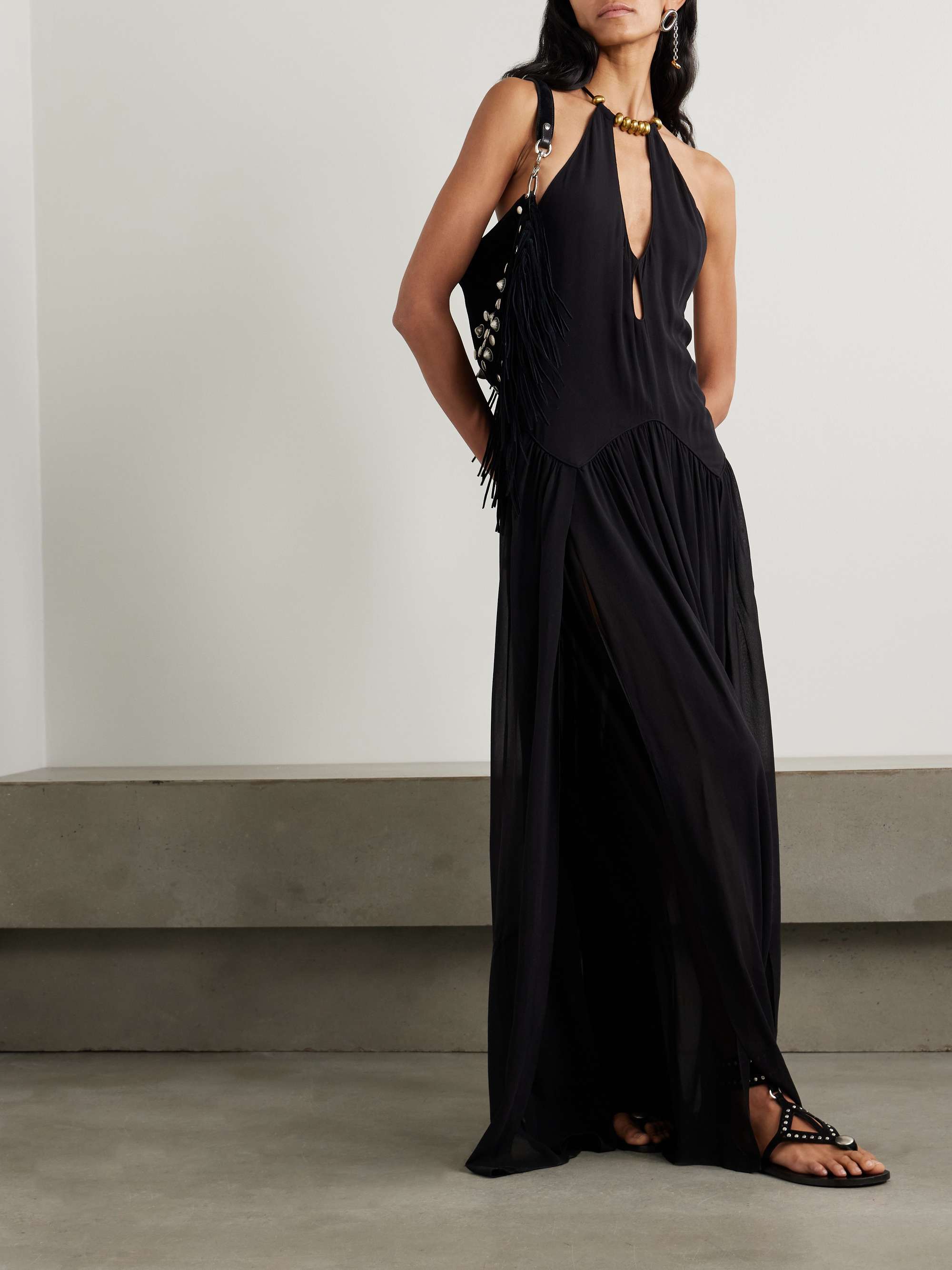 Alviali Embellished Cutout Silk-Georgette Maxi Dress