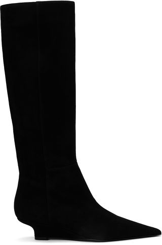 Black Sharp Suede Knee-High Boots