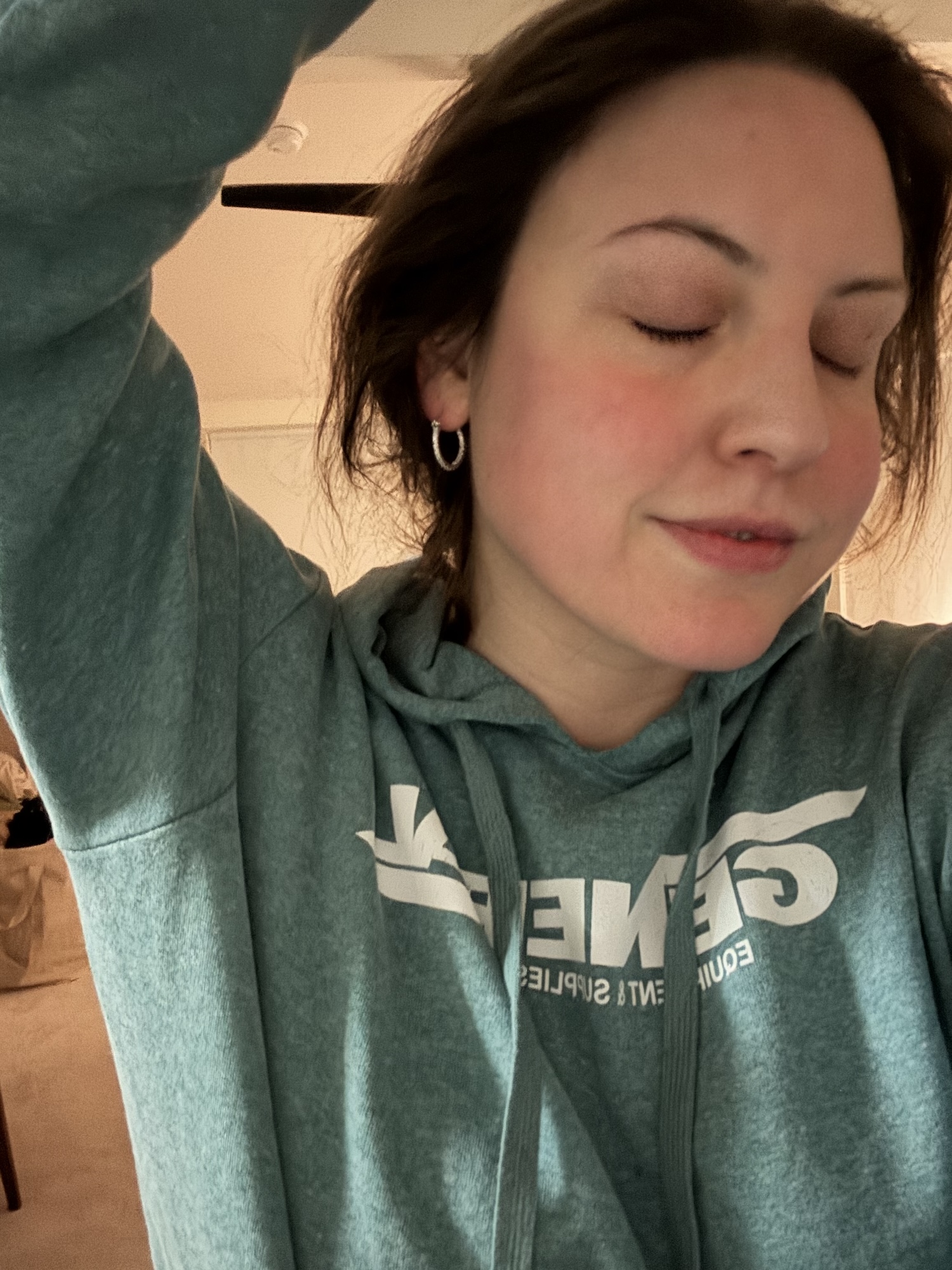 Sophia Vilensky, perfectly flushed, after testing Necessaire's deodorant and taking it for a workout (not fashion week, but still sweaty).