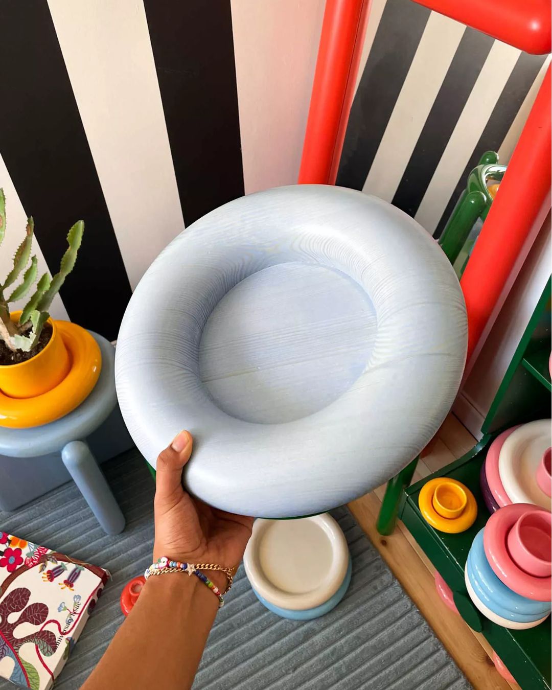 Chunky Wooden Bowl Plate in Blue Pine.