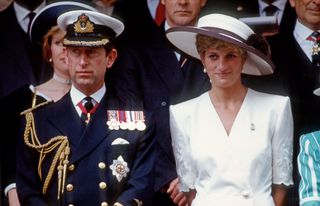 Prince Charles, Prince of Wales and Diana, Princess of Wales attend the Gulf War Victory Parade
