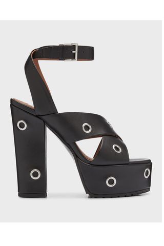 ALAIA Grommet Leather Crisscross Platform Sandals