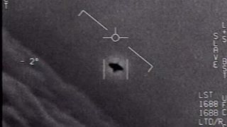 An unidentified aerial phenomenon (UAP), as captured by the sensors of a U.S. Navy jet.