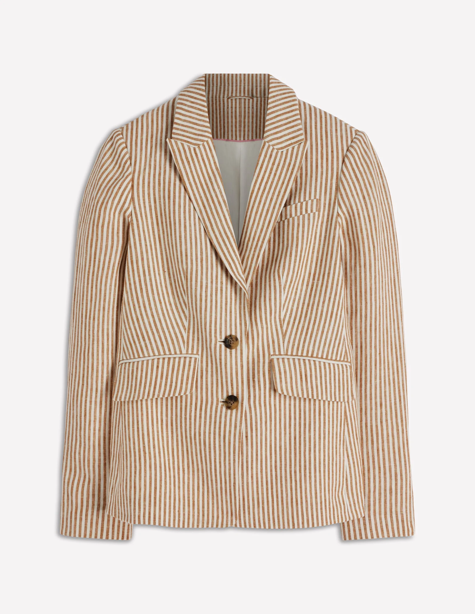 Stamford Linen Blazer-Brown, Ivory Ticking Stripe