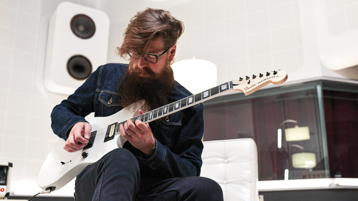 Jim Root with his signature Fender Jazzmaster