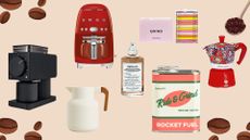 Best gifts for coffee lovers, including the smeg drip coffee machine, fellow ode coffee grinder, a coffee advent calendar, and a moka pot