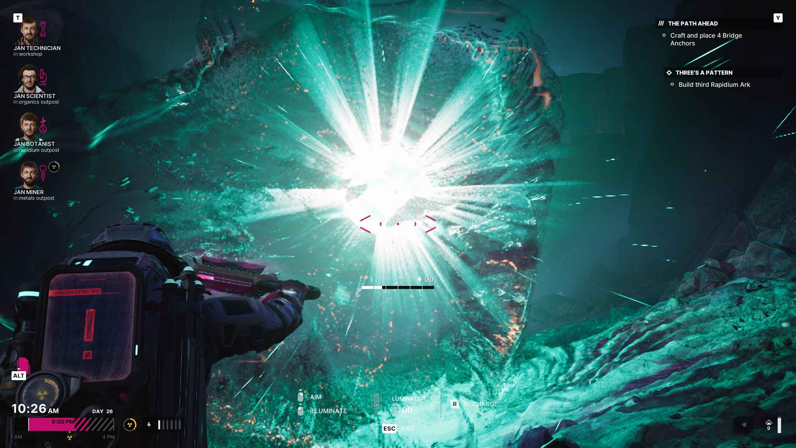 The Alters screenshot of Jan shooting his luminator.