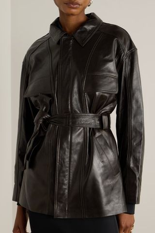 Nour Hammour Zakary belted paneled leather jacket