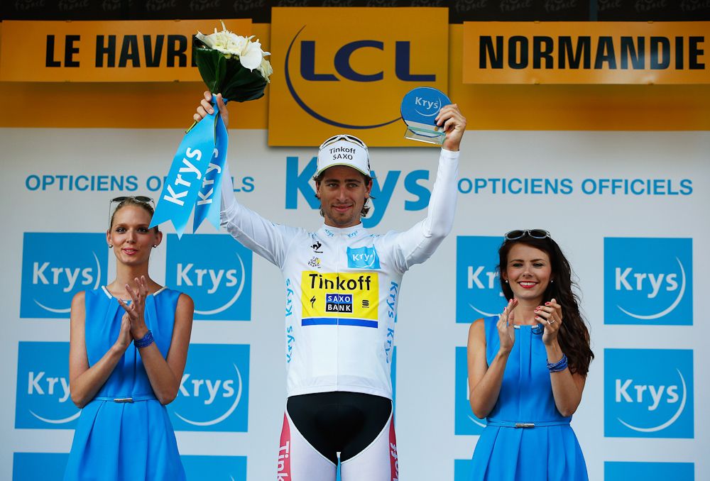 Peter Sagan on the stage 6 podium.