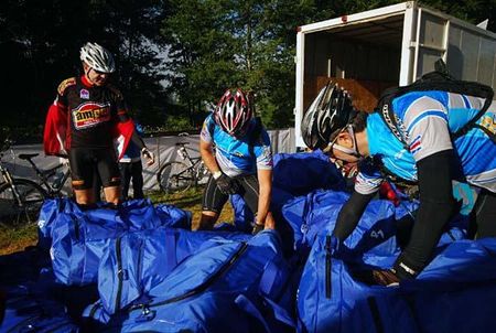 "My bag is in this pile somewhere," think these racers.