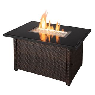 fire table with mantel and wicker base