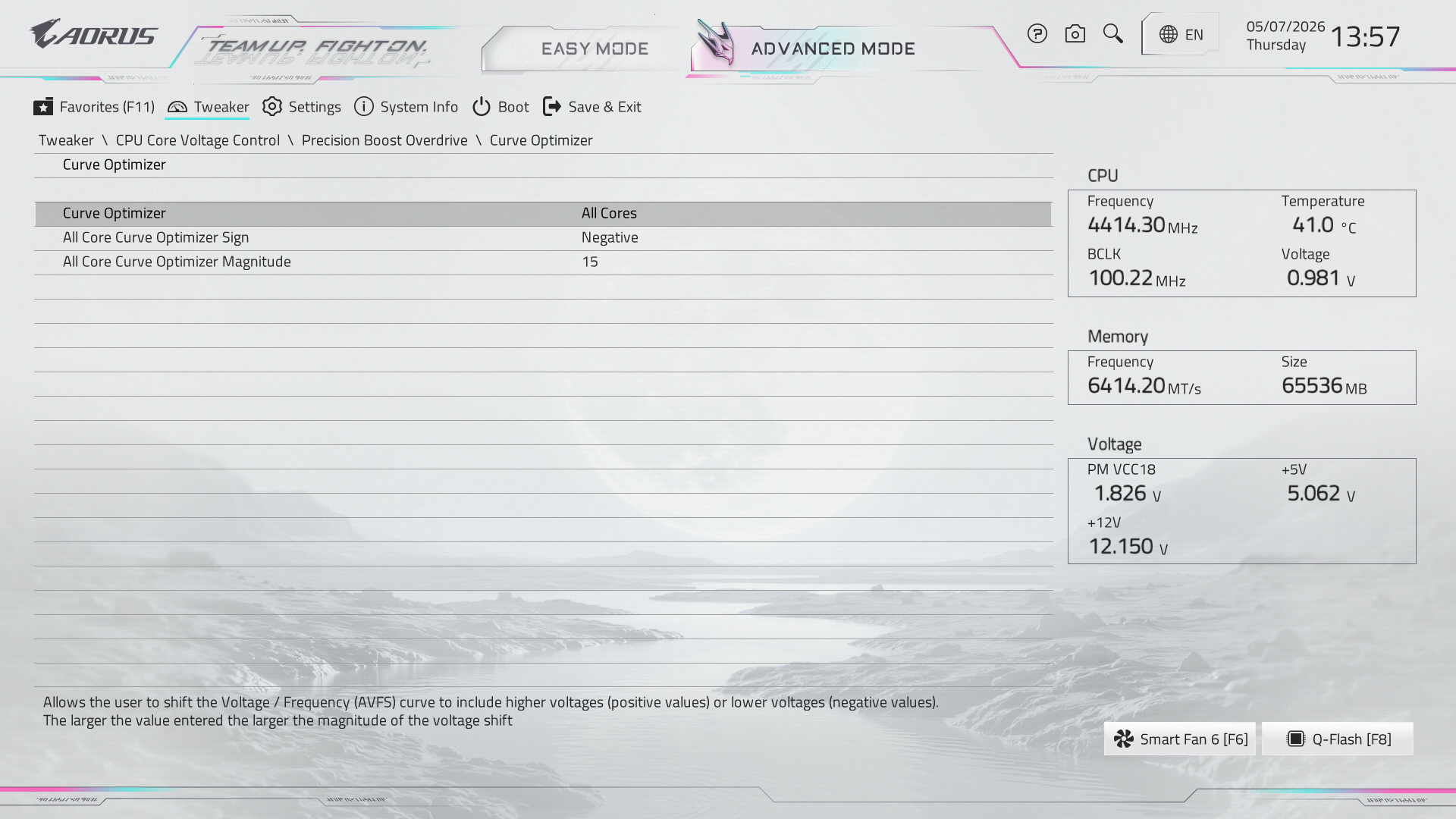Aorus BIOS showing Curve Optimizer 