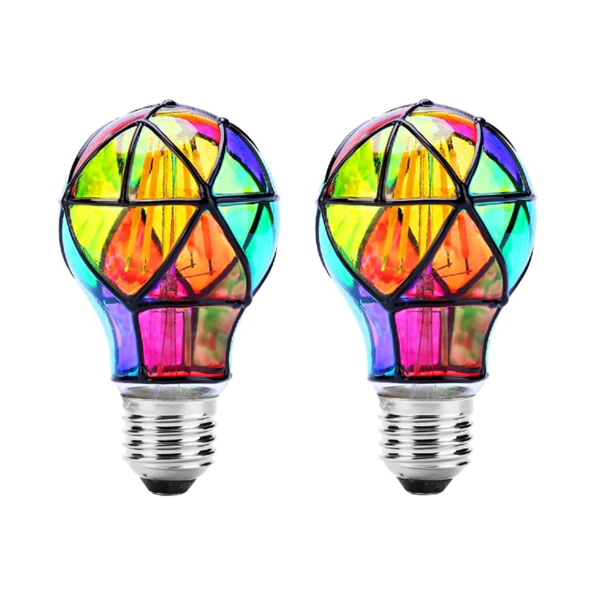 Lpraer E27 Edison Light Bulb 2 Packs Stained Glass