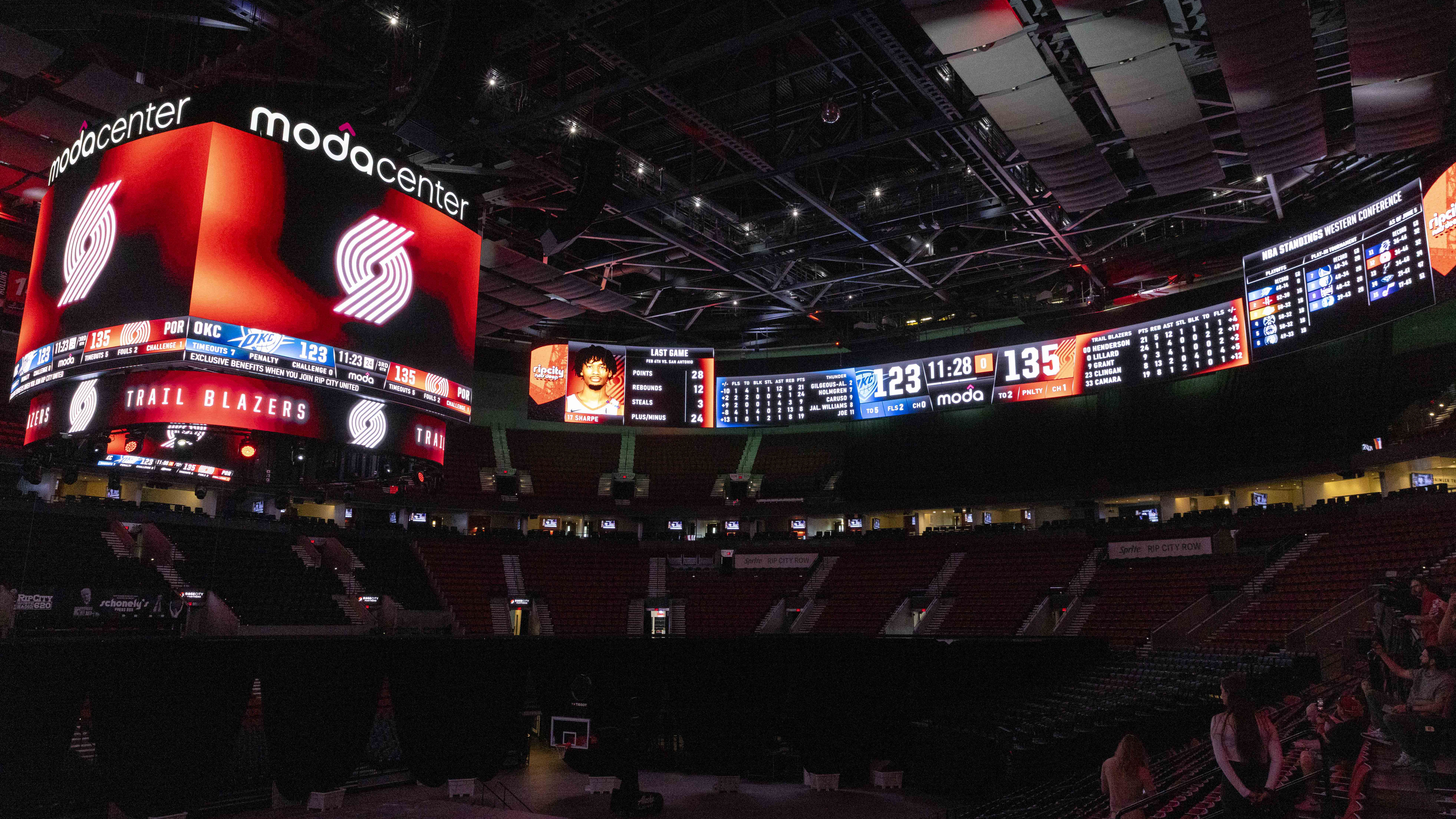 The new LED displays at the Moda Center, home to the NBA&#039;s Portland Trailblazers. 