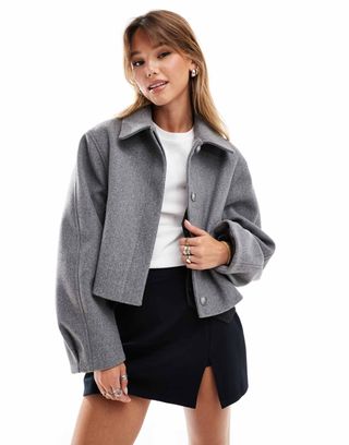 Asos Design Top Collar Jacket in Grey Melange