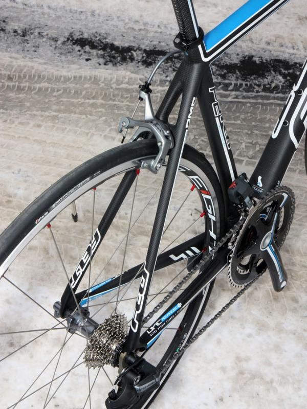 Felt switched from a wishbone to full-length dual seat stays on the new F bikes.