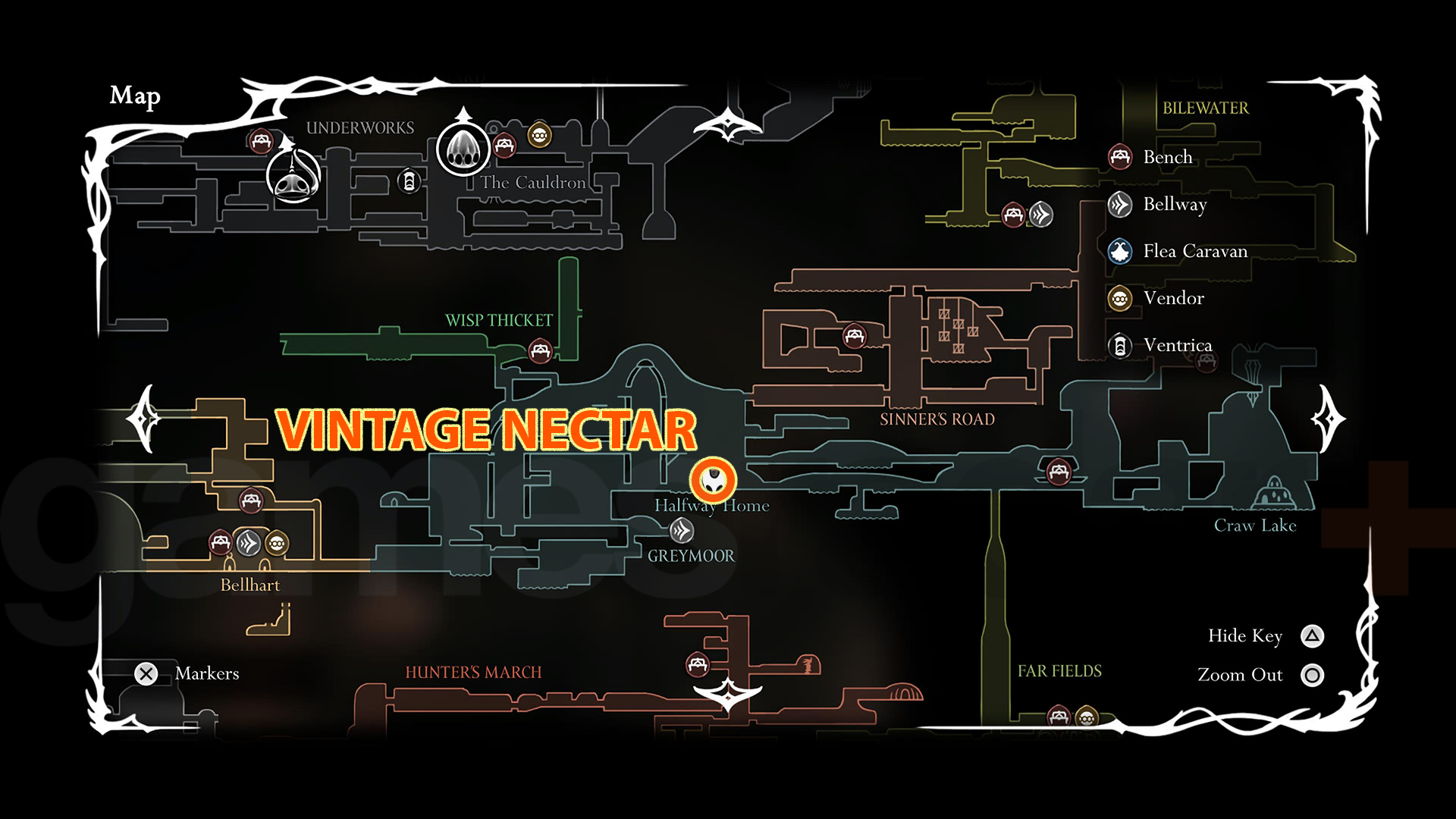 Map location for Vintage Nectar in Silksong