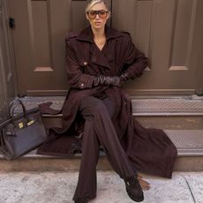 Elsa Hosk in a dark brown outfit