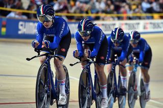 Italy's women's Team Pursuit squad on the track