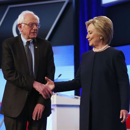 Bernie Sanders and Hillary Clinton shaking hands