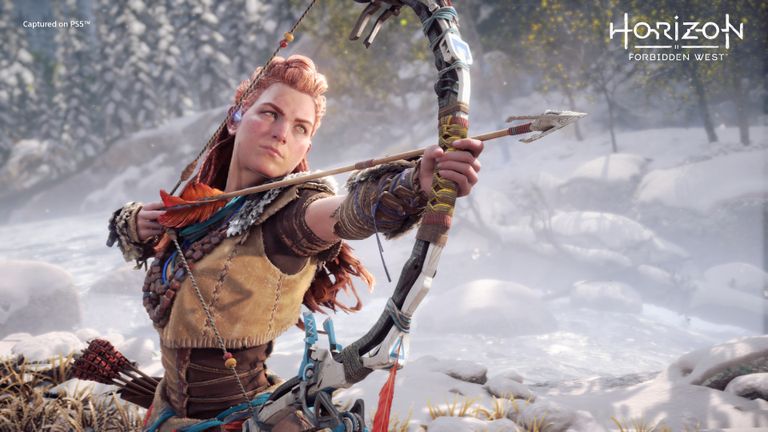 Aloy readies a bow and arrow in Horizon Forbidden West