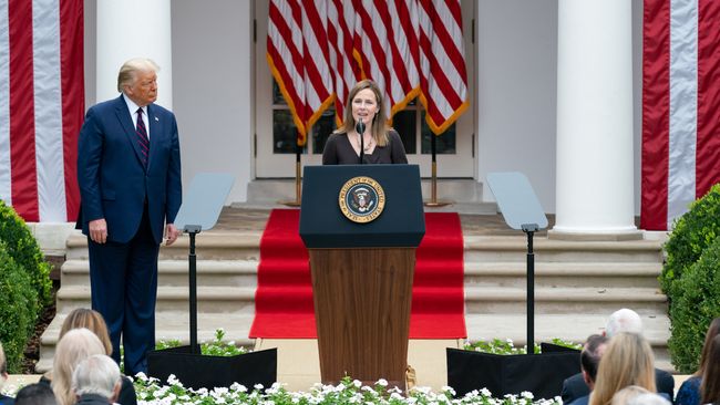 Judge Amy Coney Barrett delivers remarks after President Donald J. Trump announced her as his nominee for Associate Justice of the Supreme Court of the United States Saturday, Sept. 26, 2020, in the Rose Garden of the White House.