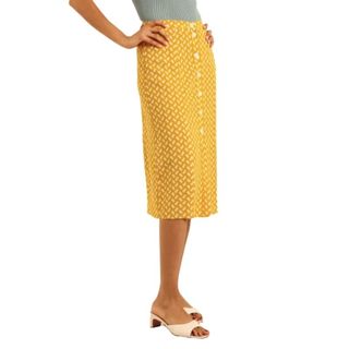 Rouje yellow patterned midi skirt