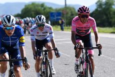 Egan Bernal and Remco Evenepoel after the intermediate sprint on stage nine of Giro d'Italia 2021