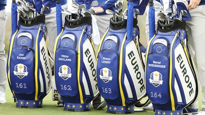Ryder Cup numbers seen on the Europeans' bags