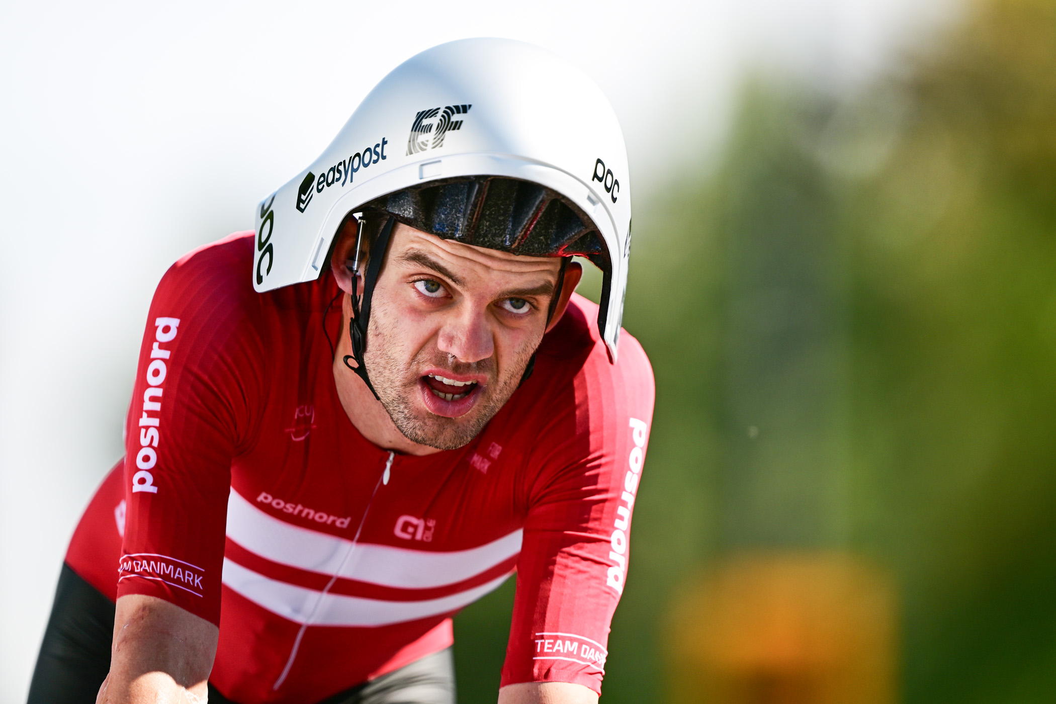MONTREAL, QUEBEC - SEPTEMBER 20: Kasper Asgreen and Team Denmark crosses the finish line during the 99th UCI Road World Championships Montreal 2026 - Men Elite Individual Time Trial a 39,2km race from Montreal to Montreal on September 20, 2026 in Montreal, Quebec. (Photo by Tim de Waele/Getty Images)