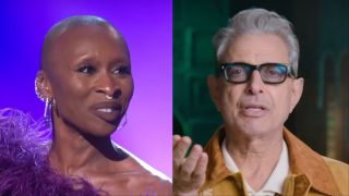Screenshot of Cynthia Erivo hosting the Tonys and screenshot of Jeff Goldblum narrating LEGO Masters