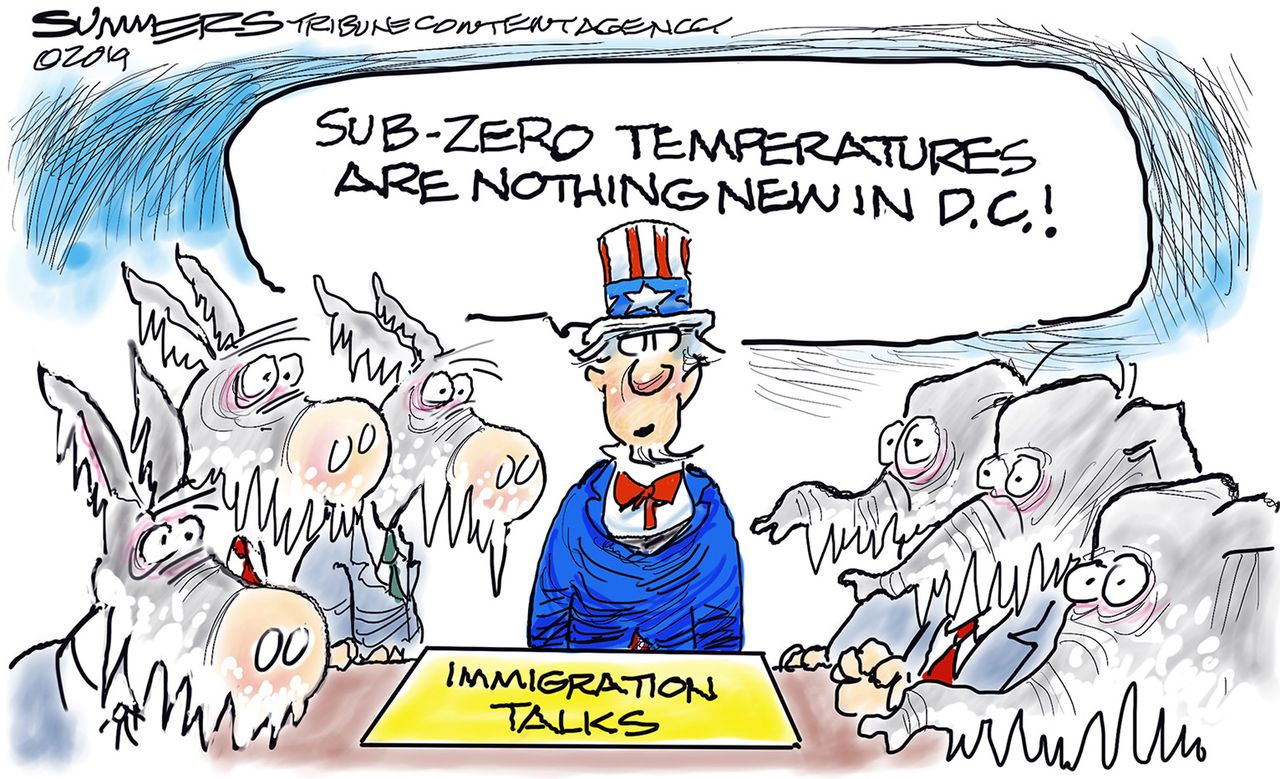 Political Cartoon U.S. Washington Immigration Subzero Temperatures