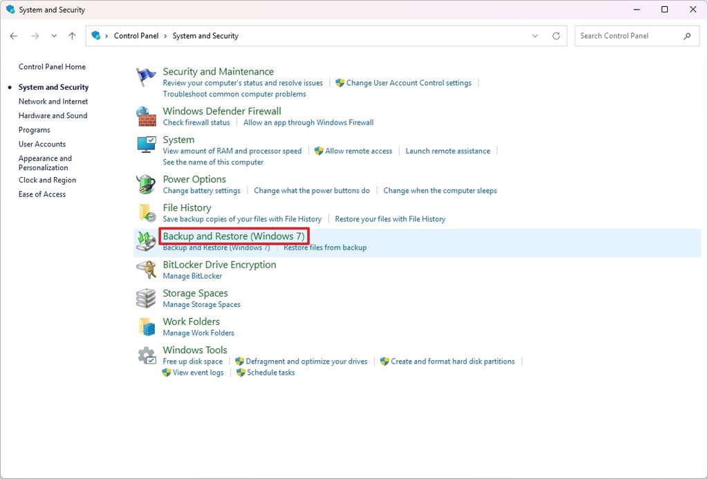 Backup and Restore (Windows 7)