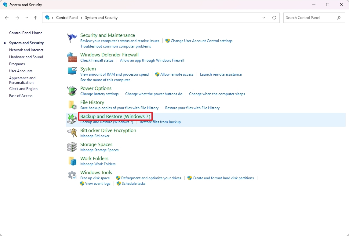 Backup and Restore (Windows 7)