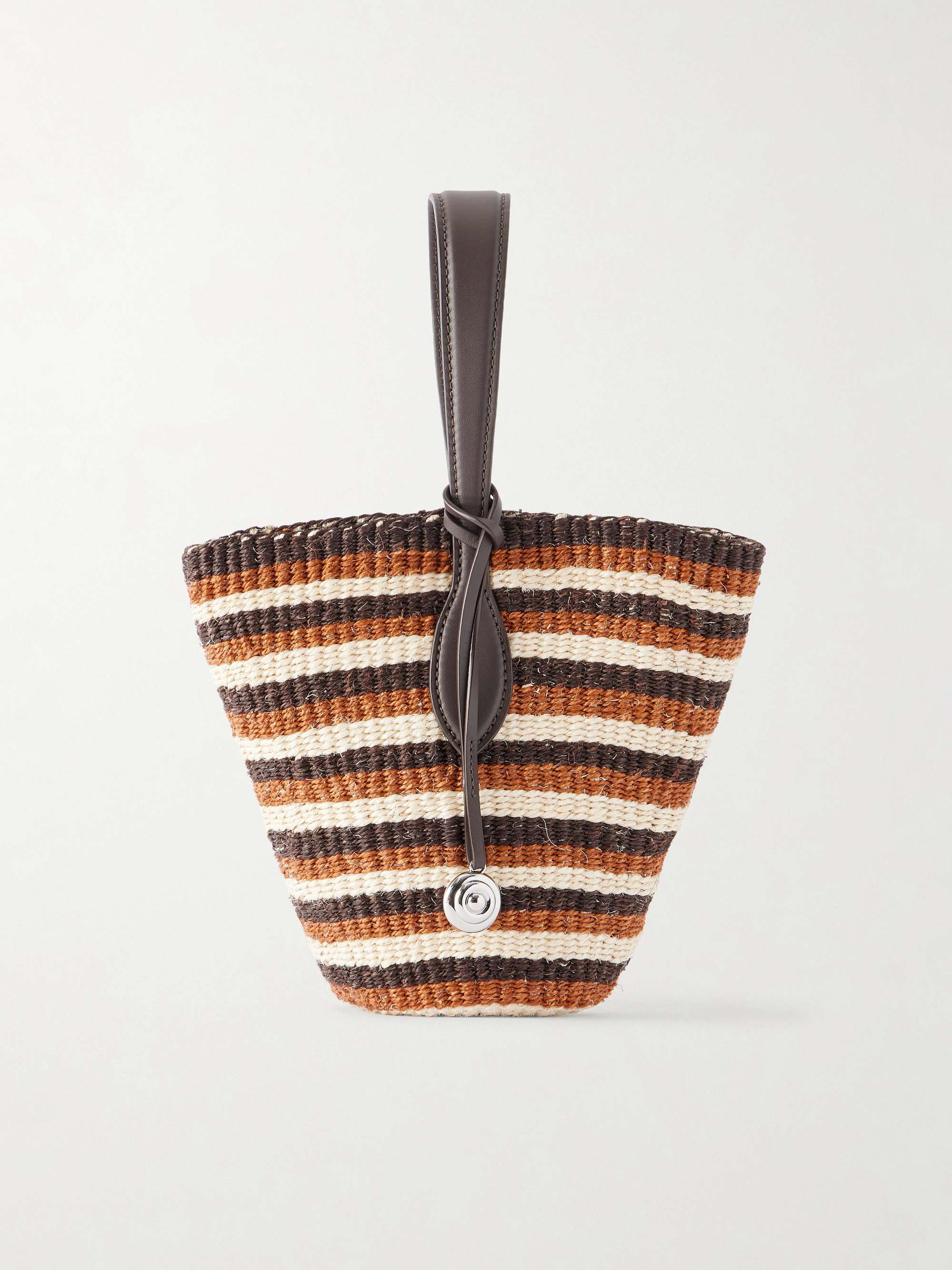 Leather-Trimmed Striped Sisal Tote