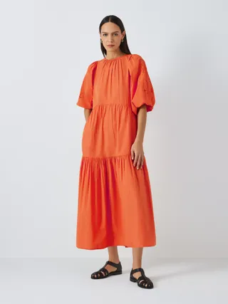 John Lewis Cutwork Sleeve Tiered Dress, Dusty Orange