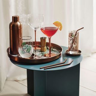 table with drinks and bottle