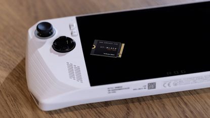 WD Black SN770M SSD sitting on Asus ROG Ally screen