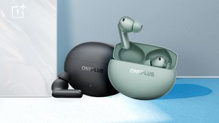 OnePlus Buds 4 on a blue background