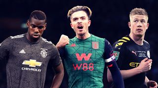 Kevin De Bruyne, Paul Pogba and Jack Grealish