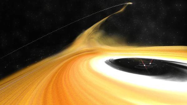 An artist&#039;s depiction of an intruder star disrupting an infant planetary system.